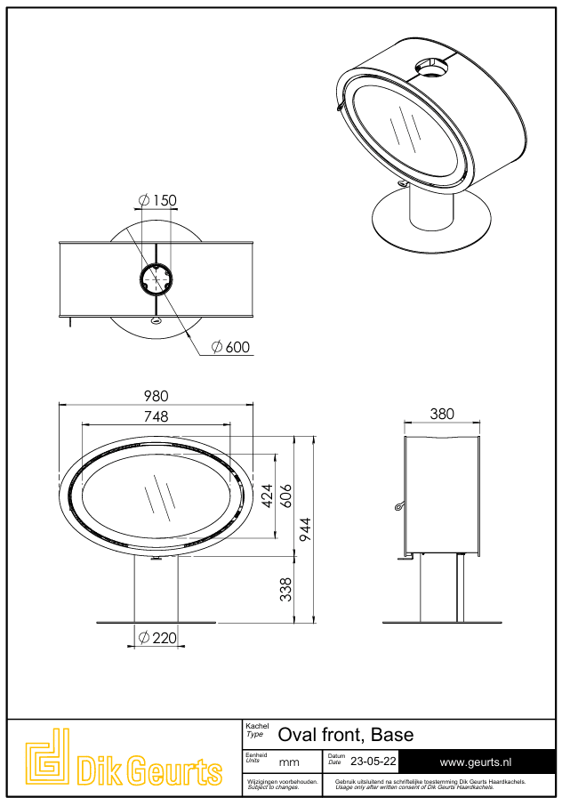 Houtkachel Dik Geurts Oval front, base - Afbeelding 3