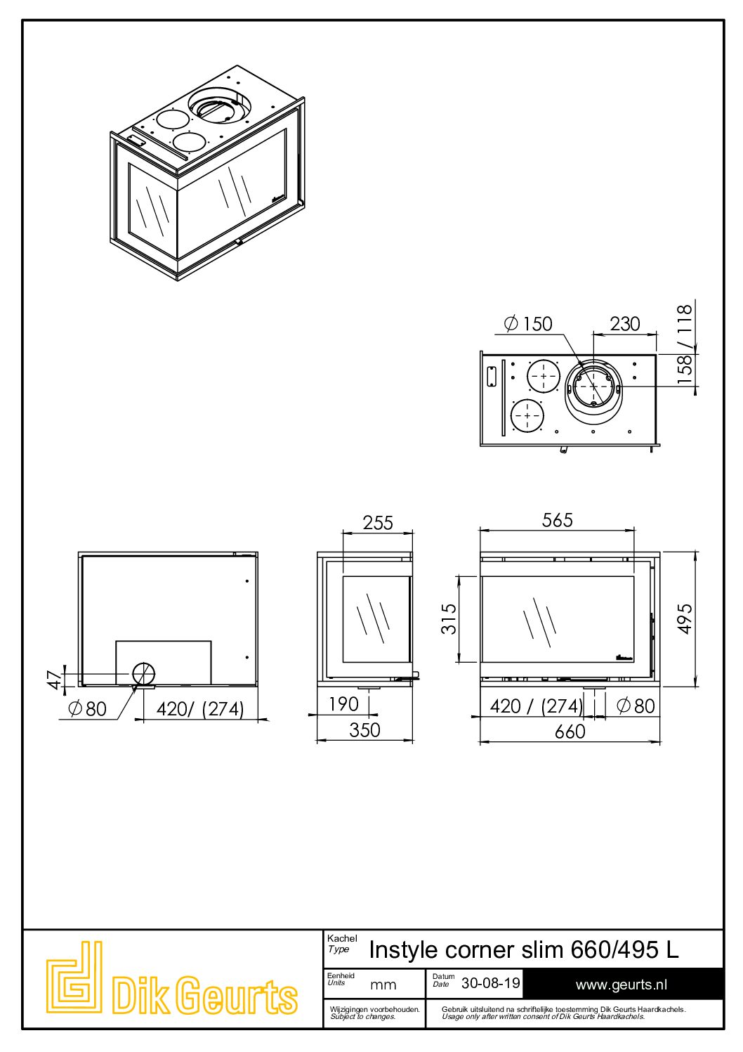 2-zijdige Hout inbouw haard Dik Geurts Instyle corner slim 660-495 laag - Afbeelding 4